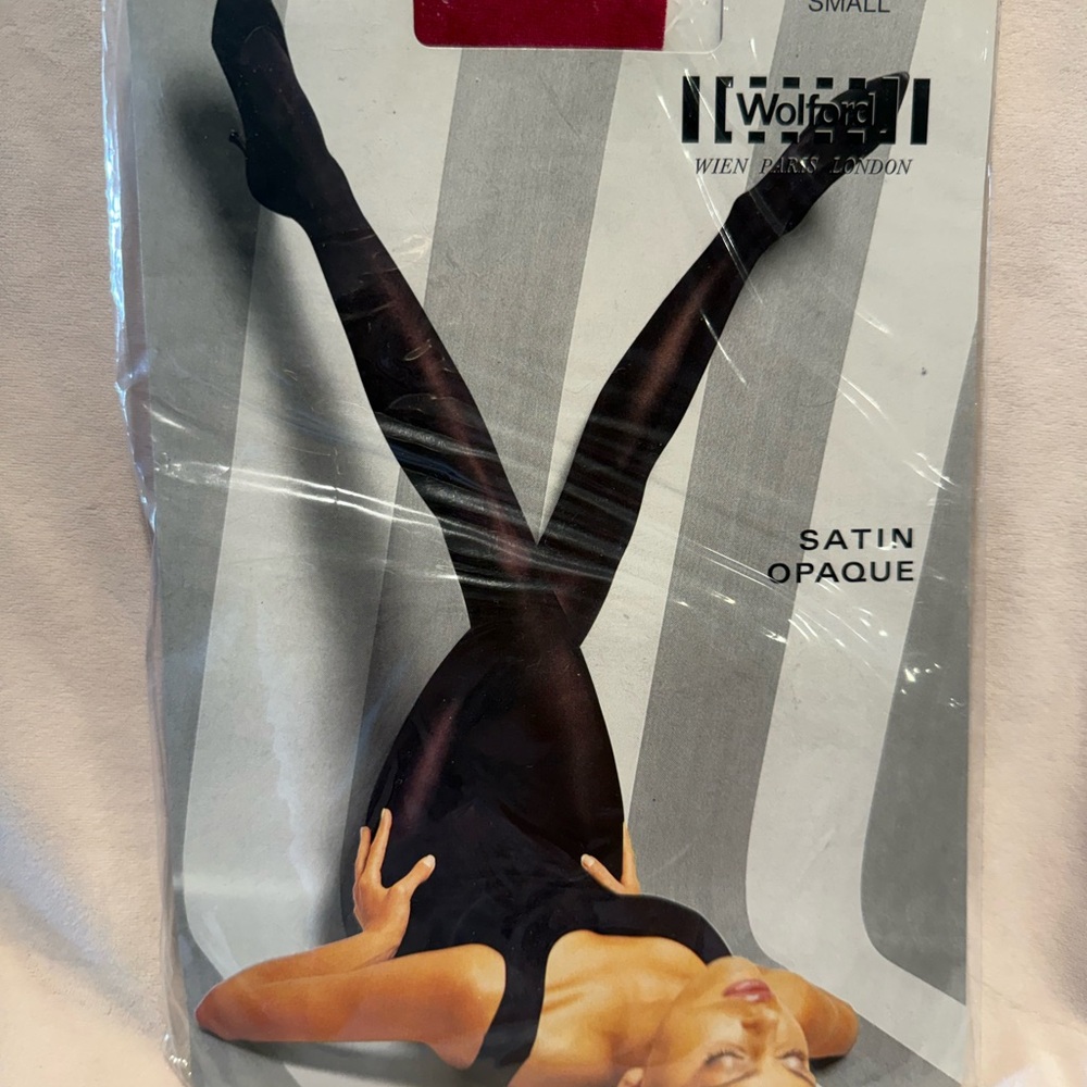 Wolford Satin Opaque Tights Stockings 11277 Red Sz S New